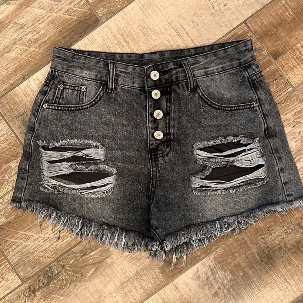 Womens Black Denim Cut off Shorts